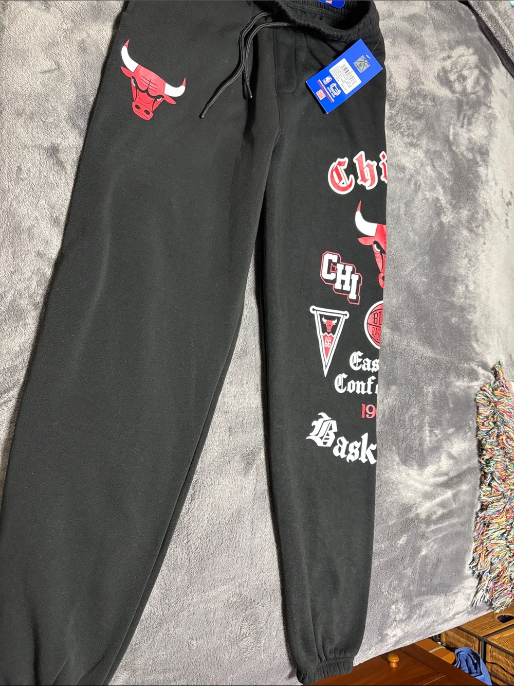NBA Chicago Bulls Black Sweatpants with Red & White Logos